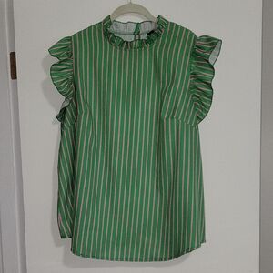 SHEIN Green and Pink Striped Blouse